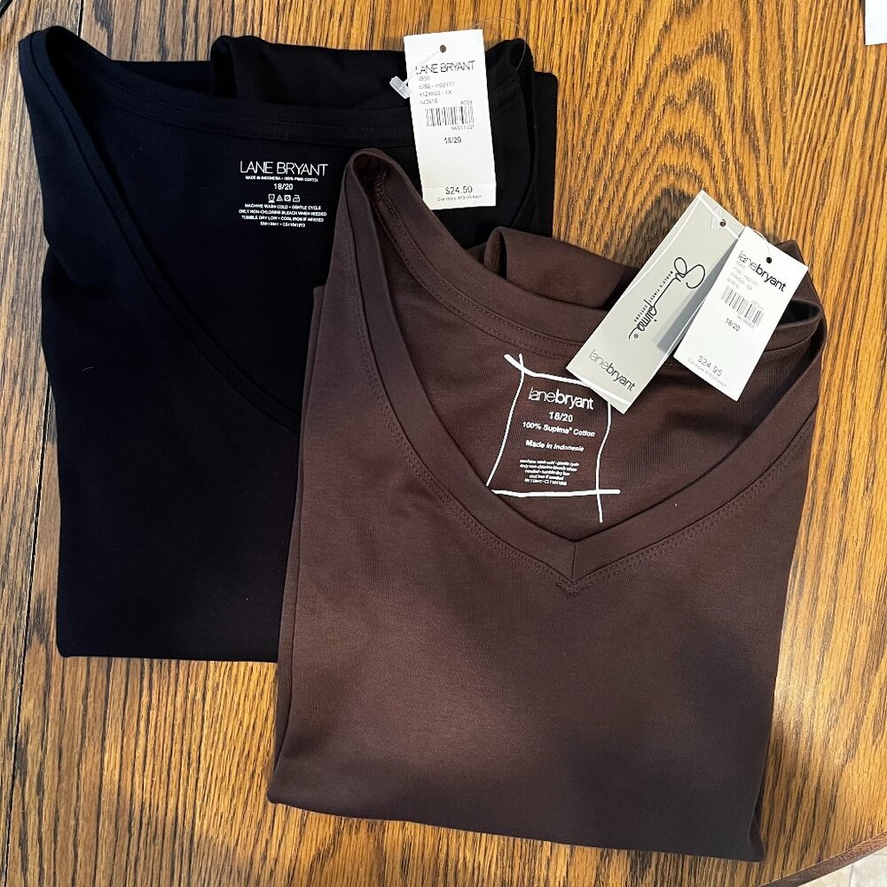 NEW} "2 For 1" - Lane Bryant Tee Shirts, Chocolate Brown & Black - Size 18-20
